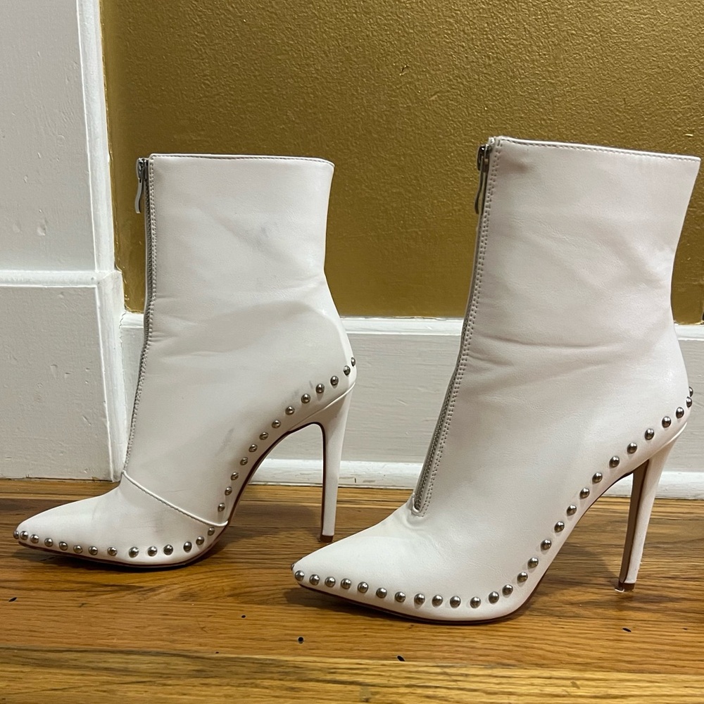 White Studded High Heel Booties